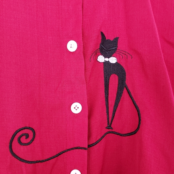 Retro Embroidered Cat Button Down with Tie XL Rockabilly - Picture 3 of 7